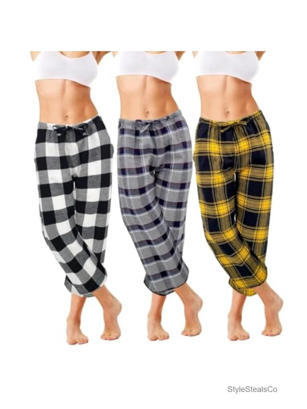 100% Cotton Flannel Pajama Capri Bottoms with Pockets
